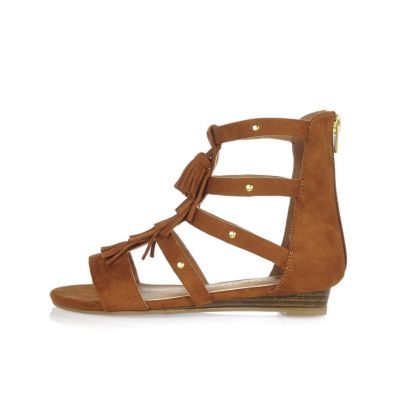 Girls brown tassel gladiator sandals